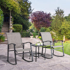 Shintenchi 3 Piece Rocking Bistro Set, Outdoor Furniture With Rocker Chairs And Glass Coffee Table Set Of 3, Balcony, Porch Furniture For Small Space, Gray