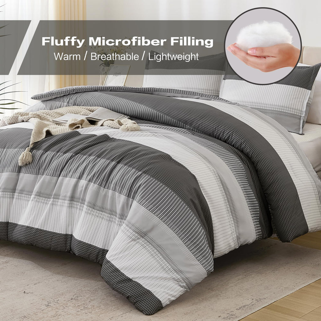 Litanika King Comforter Set Dark Grey - 3 Pieces Lightweight Fluffy Bedding Comforter Sets, All Season Down Alternative Comforte