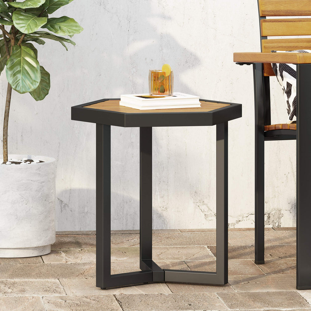 Christopher Knight Home End Table, Black Metal + Teak