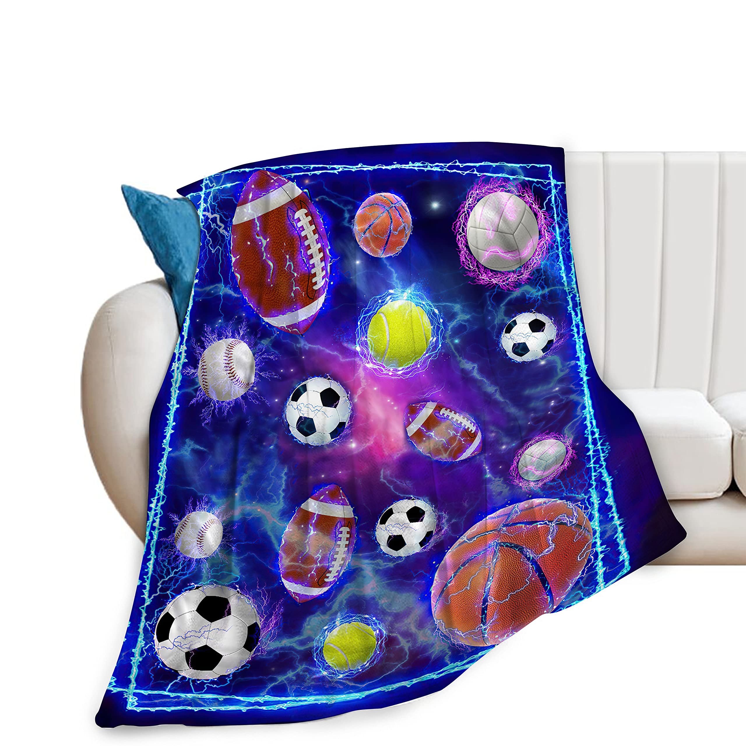 Soccer Sports Throw Blanket Ultra Soft Cozy Plush Baseball Basketball Football Fleece Blankets Lightweight Fuzzy Blanket Stuff F