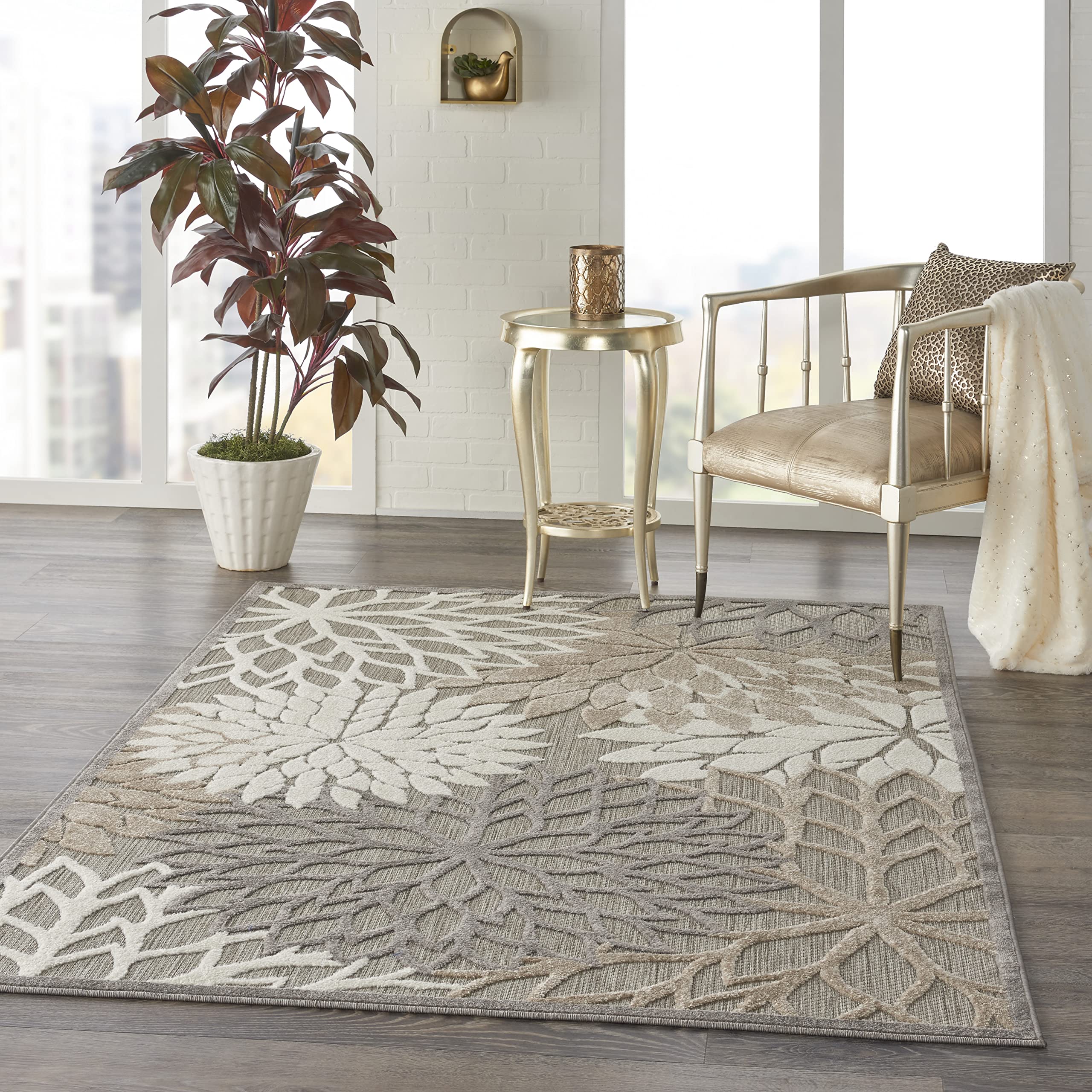 Nourison Aloha Indoor/Outdoor Area Rug 6' X 9', Natural, Rectangular, 0.25' Thick, Easy-Cleaning Non Shedding Bed Room Living Room Dining Room Deck Backyard Patio