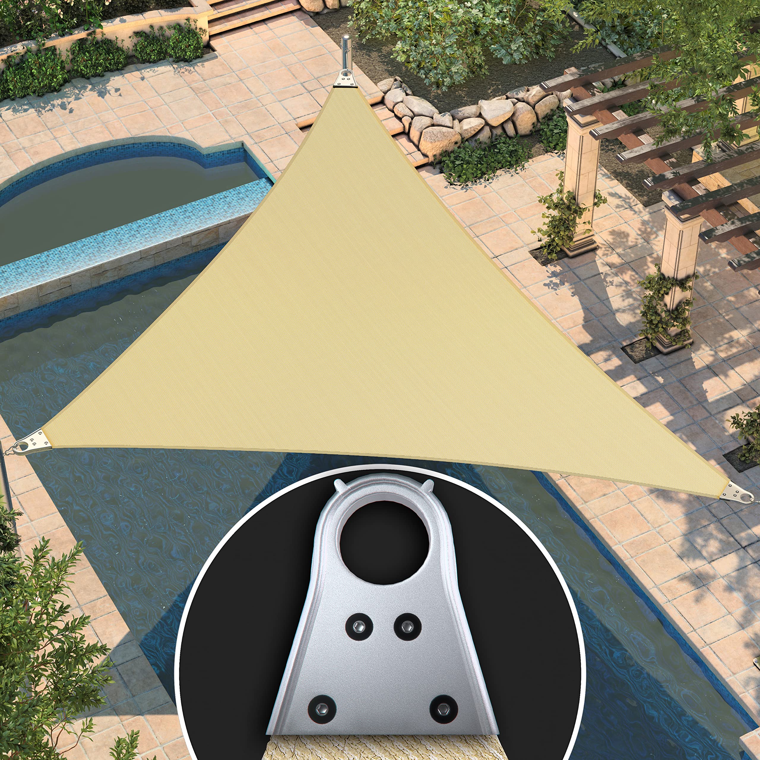 Amgo 33' X 46' X 56.61' Beige Triangle Super Ring Sun Shade Sail Order To Make Upf50+ Agsrt Canopy Awning Shades For Patio, 98%