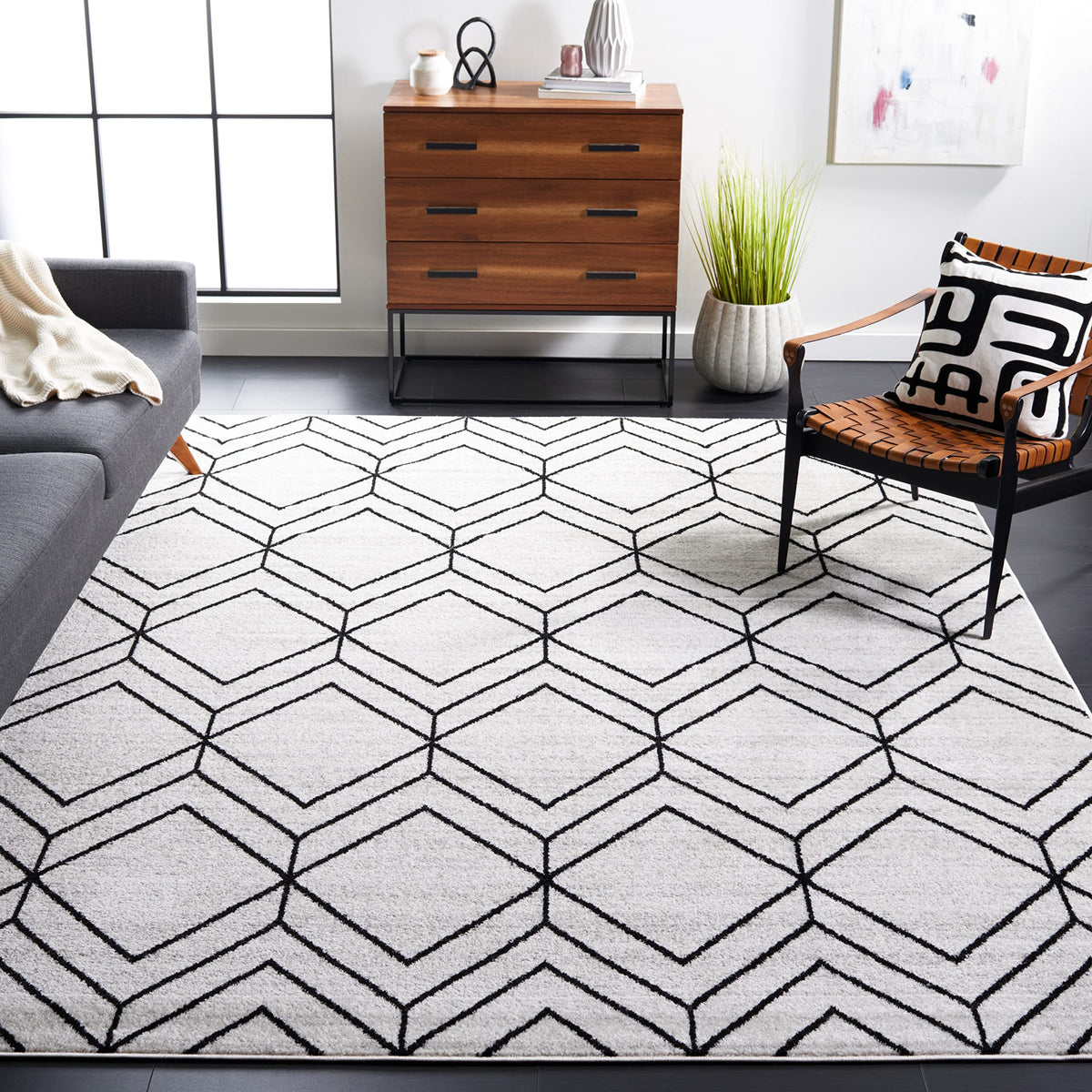 SAFAVIEH Adirondack Collection Area Rug - 9 x 12, Ivory & Black, Modern Geometric Design, Non-Shedding & Easy Care, Ideal for 