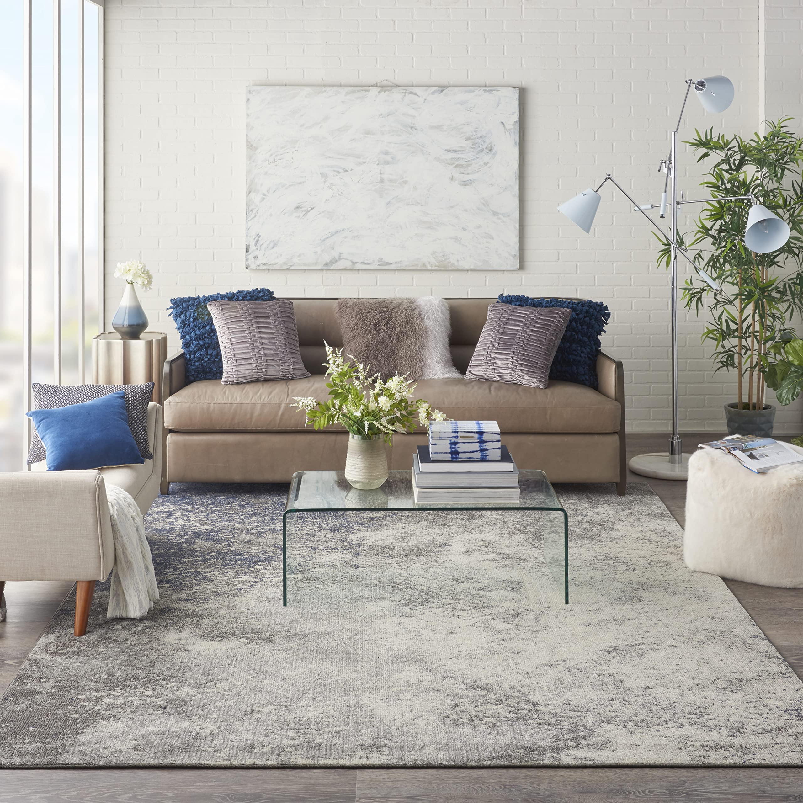 Nourison Passion Charcoal/Ivory 8 x 10 Area-Rug, Modern, Abstract, Easy-Cleaning, Non Shedding, Bed Room, Living Room, Dining 