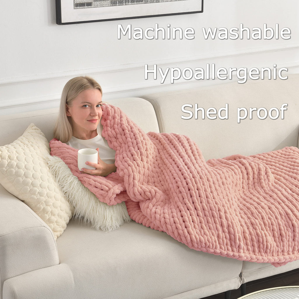 Maetoow Tighter Version Chenille Chunky Knit Blanket Throw 40  50 Inch, Handmade Warm & Cozy Blanket Couch, Bed, Home Decor, Sof