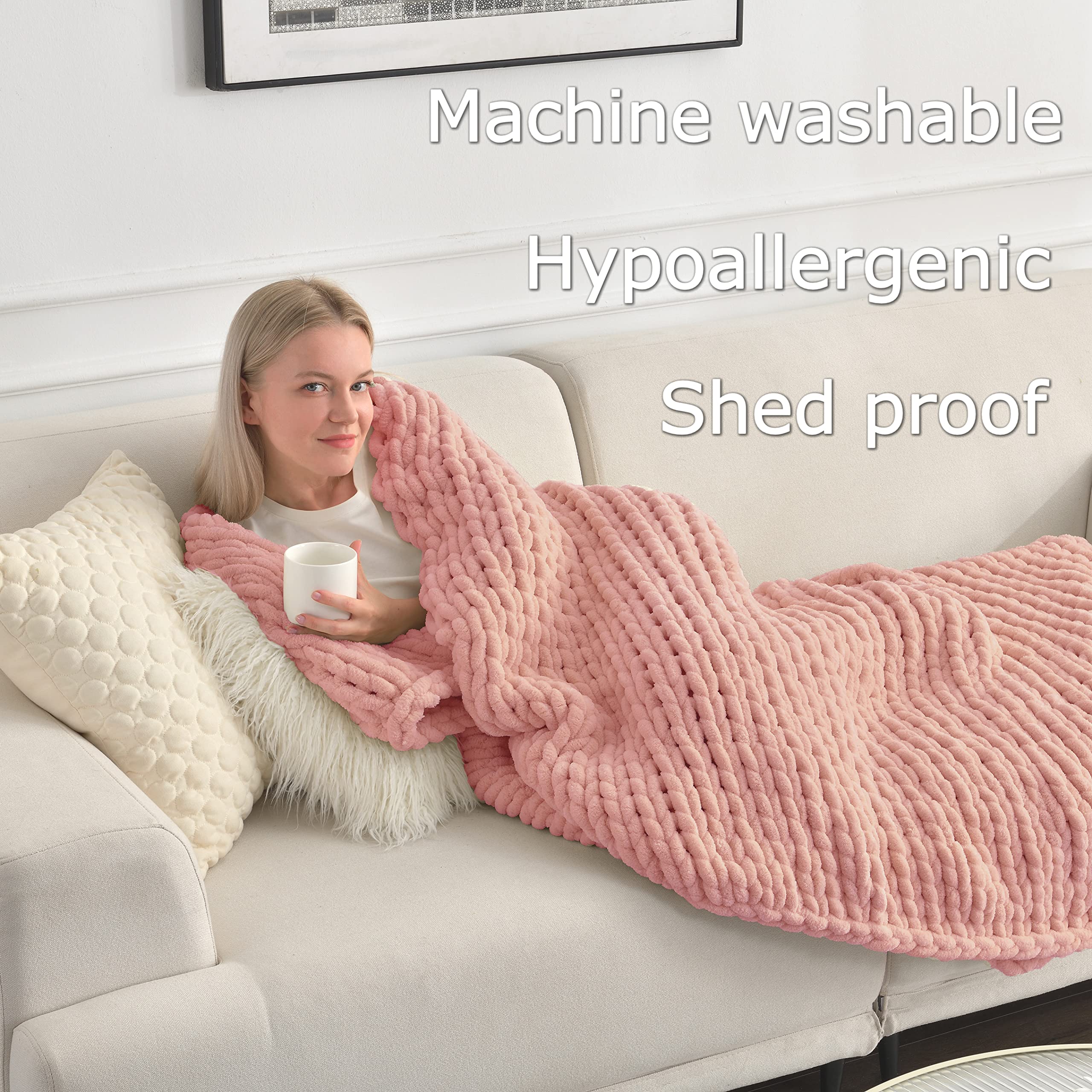 Maetoow Tighter Version Chenille Chunky Knit Blanket Throw 40  50 Inch, Handmade Warm & Cozy Blanket Couch, Bed, Home Decor, Sof