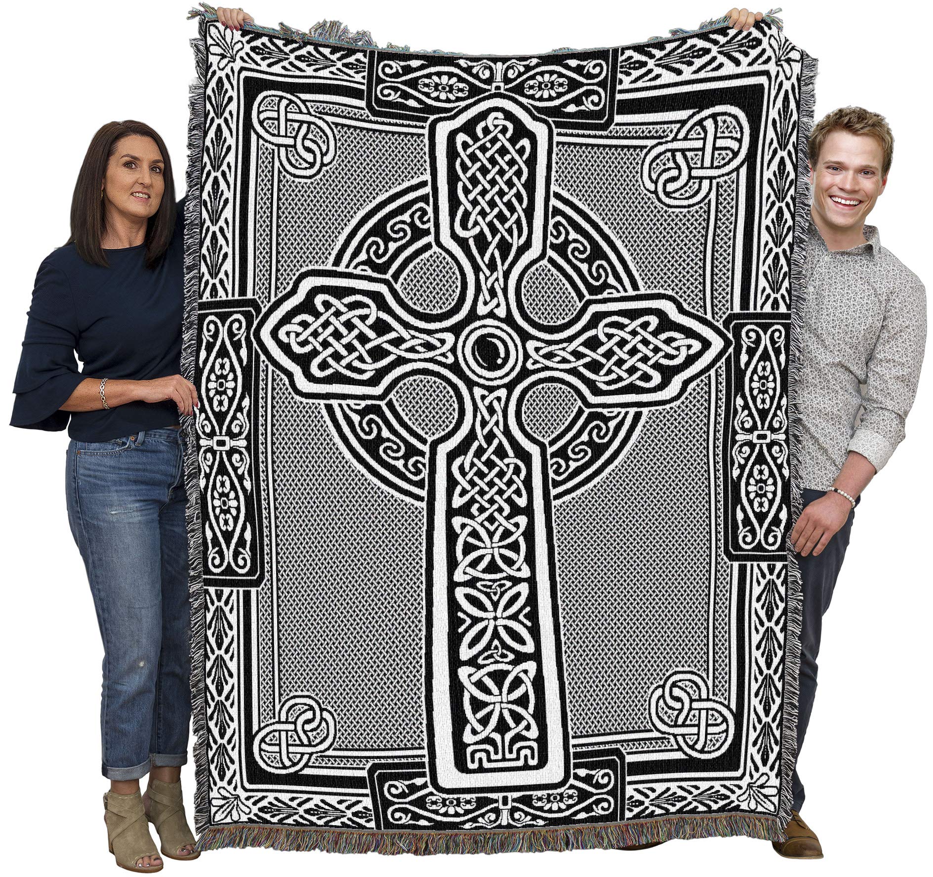 Pure Country Weavers Celtic Knots Cross Blanket - Black & White - Gift Tapestry Throw Woven From Cotton - Made In The Usa (72X54