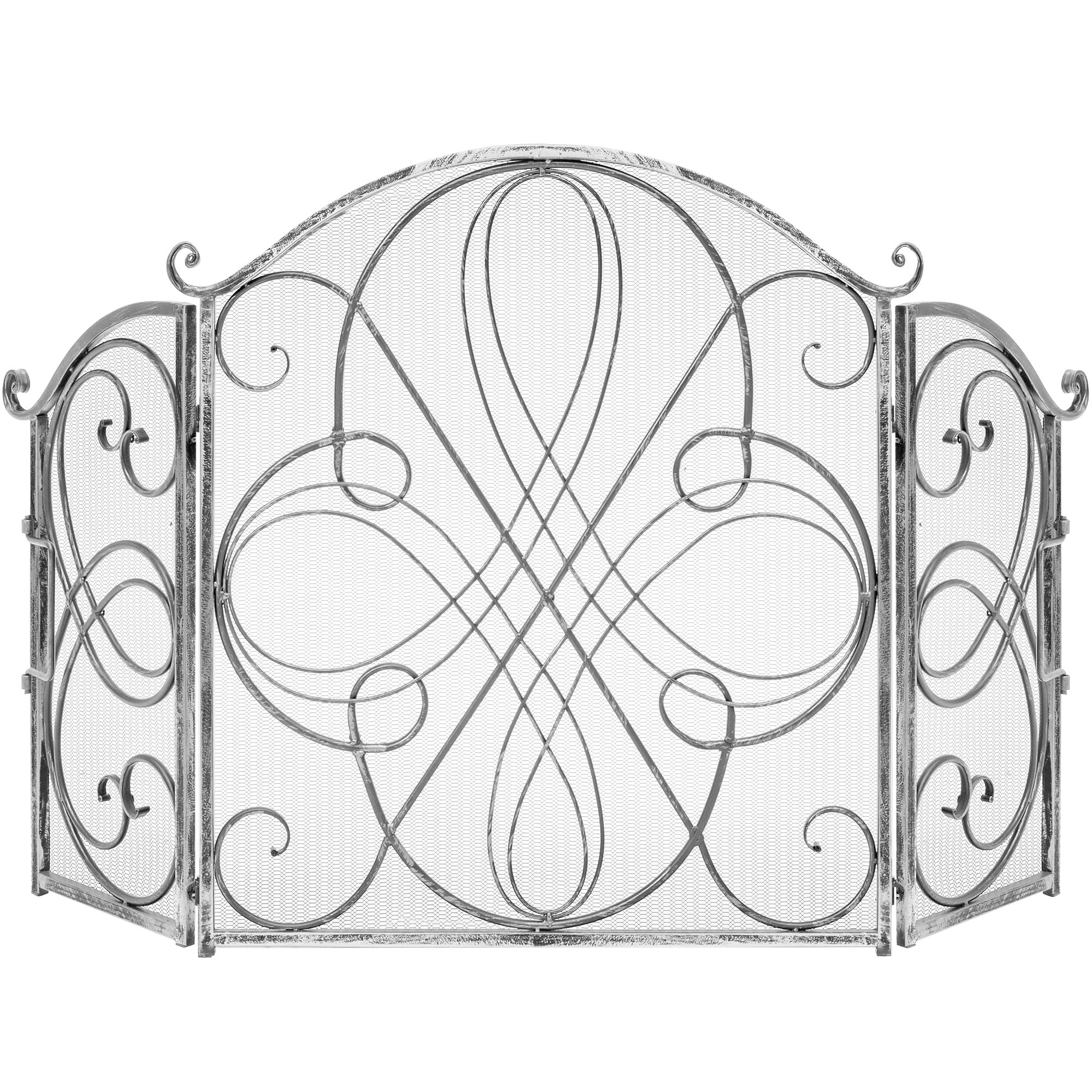 Best Choice Products 3-Panel 55x33in Solid Wrought Iron See-Through Metal Fireplace Screen, Spark Guard Safety Protector w/Decor
