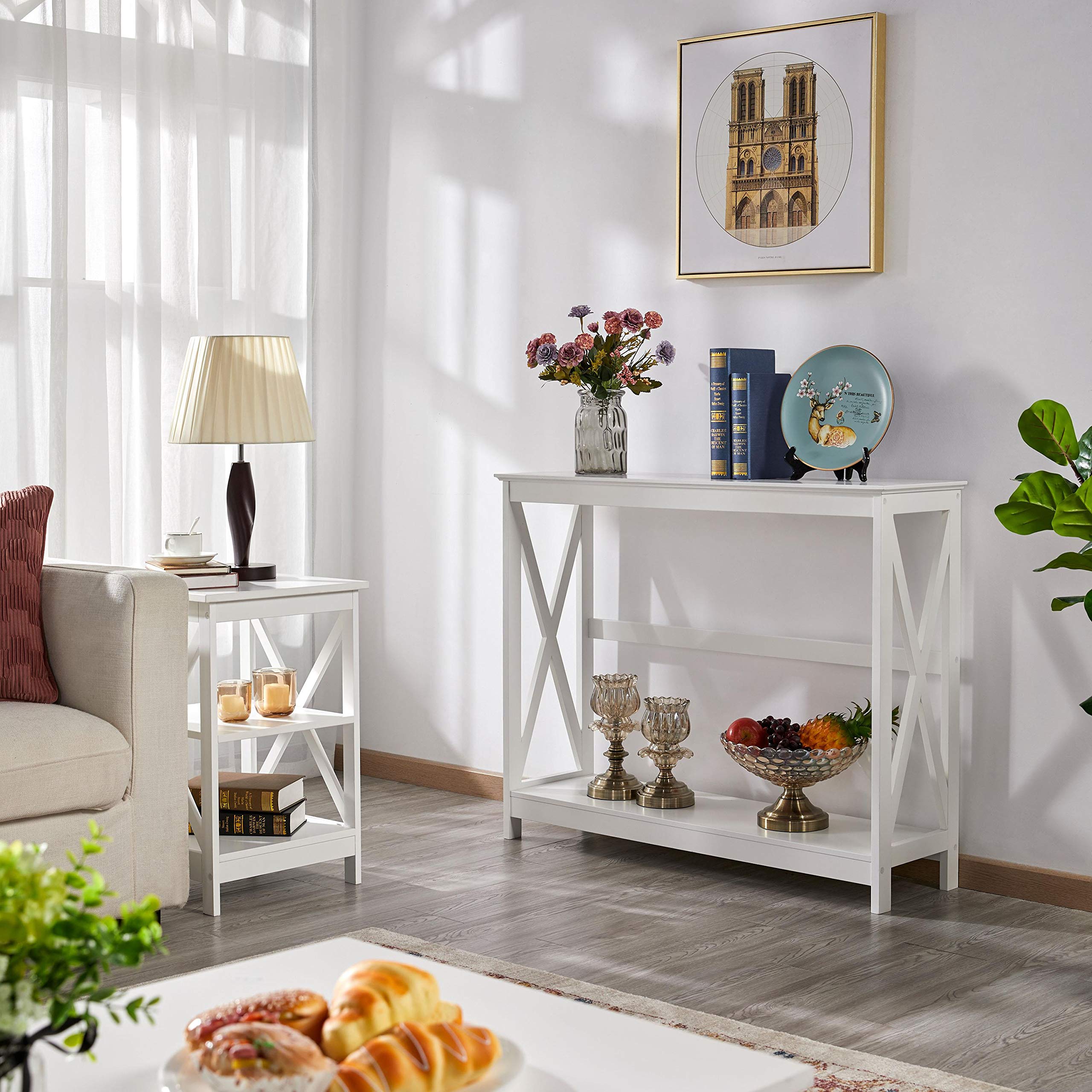 Yaheetech Wood Entryway Table, Console Table For Entryway, 2-Tier Sofa Table Accent Table W/Storage Shelf For Living Room, Hall, Foyer, White
