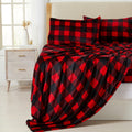 Ny Loft Ultra Soft Micro Plush Velvet Sheet Set With Extra Deep Pockets | Super Warm Cozy Plaid Queen Sheet Set - Red/Black