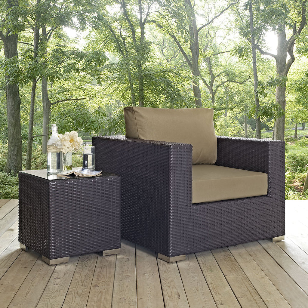 Modway Convene Wicker Rattan Outdoor Patio Arm Chair with Cushions in Espresso Mocha