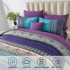 Boho Comforter Set Full Size 8 Piece Bed In A Bag Bohemian Striped Bedding Quilt Set Aqua Paisley Floral Comforter And Sheet Set