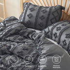 Bedsure Boho Duvet Cover King Size - Tufted Duvet Cover King Size For All Seasons, 3 Pieces Soft Shabby Chic Embroidery Boho Bedding Duvet Cover For Gifts (Dark Grey, King, 104X90)