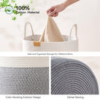 Nunsino 75L Laundry Hamper Basket,Baby Nursery Woven Storage Basket For Toys Bin,Pillows,Blankets,Clothes,Grey&White