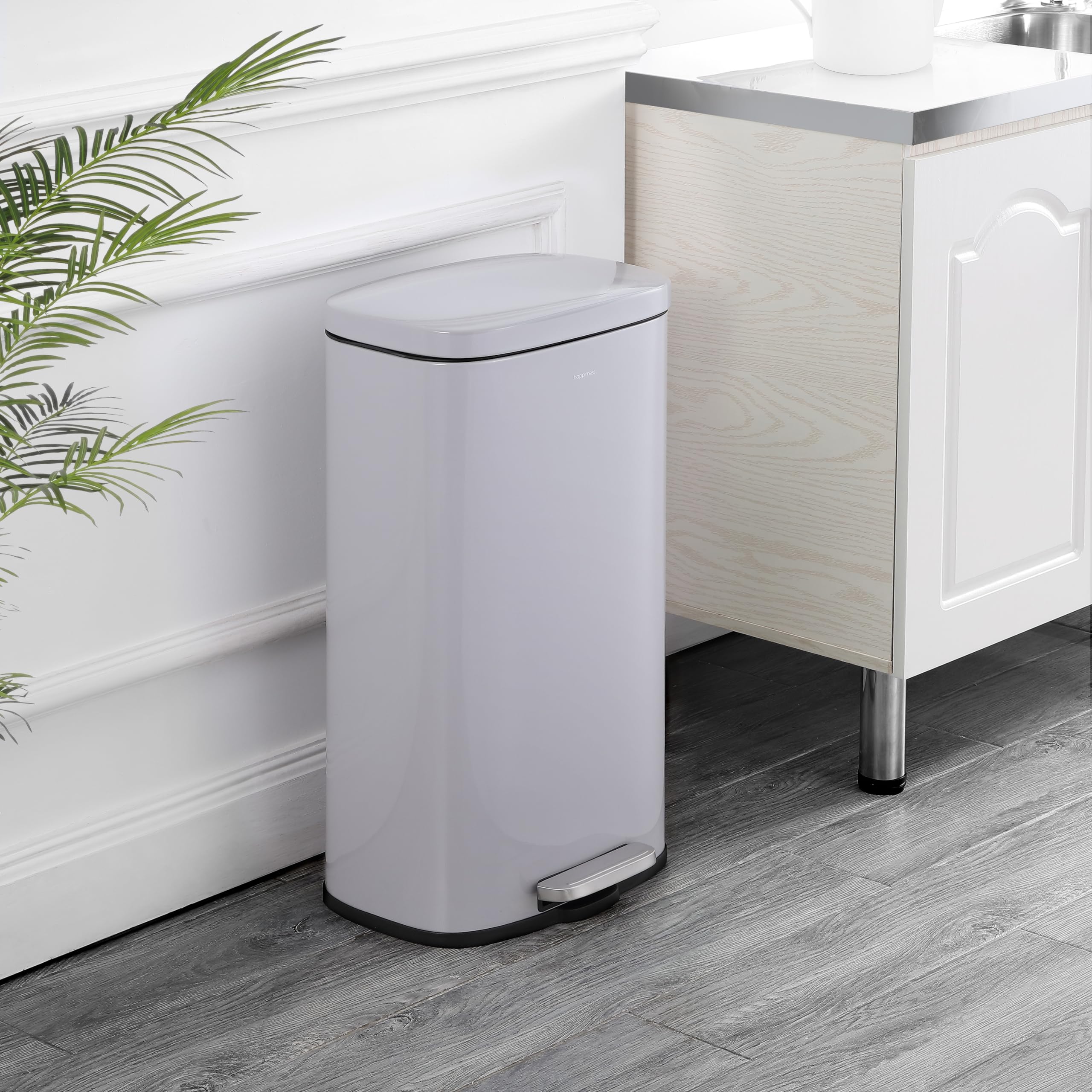 Happimess Hpm1011D Curtis 8-Gallon Step-Open Trash Can, Fingerprint Resistant, Modern, Minimalistic For Home, Kitchen, Laundry R