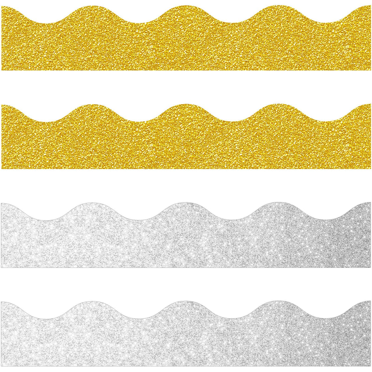 Scalloped Borders Trim - Glitter Gold & Silver Decorative Poster Borders