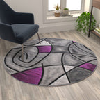 Flash Furniture Jubilee Collection Abstract Area Rug - Colorfast Purple Olefin Rug - 5' X 5' Round Area Rug - Jute Backing - Living Room, Bedroom, & Family Room