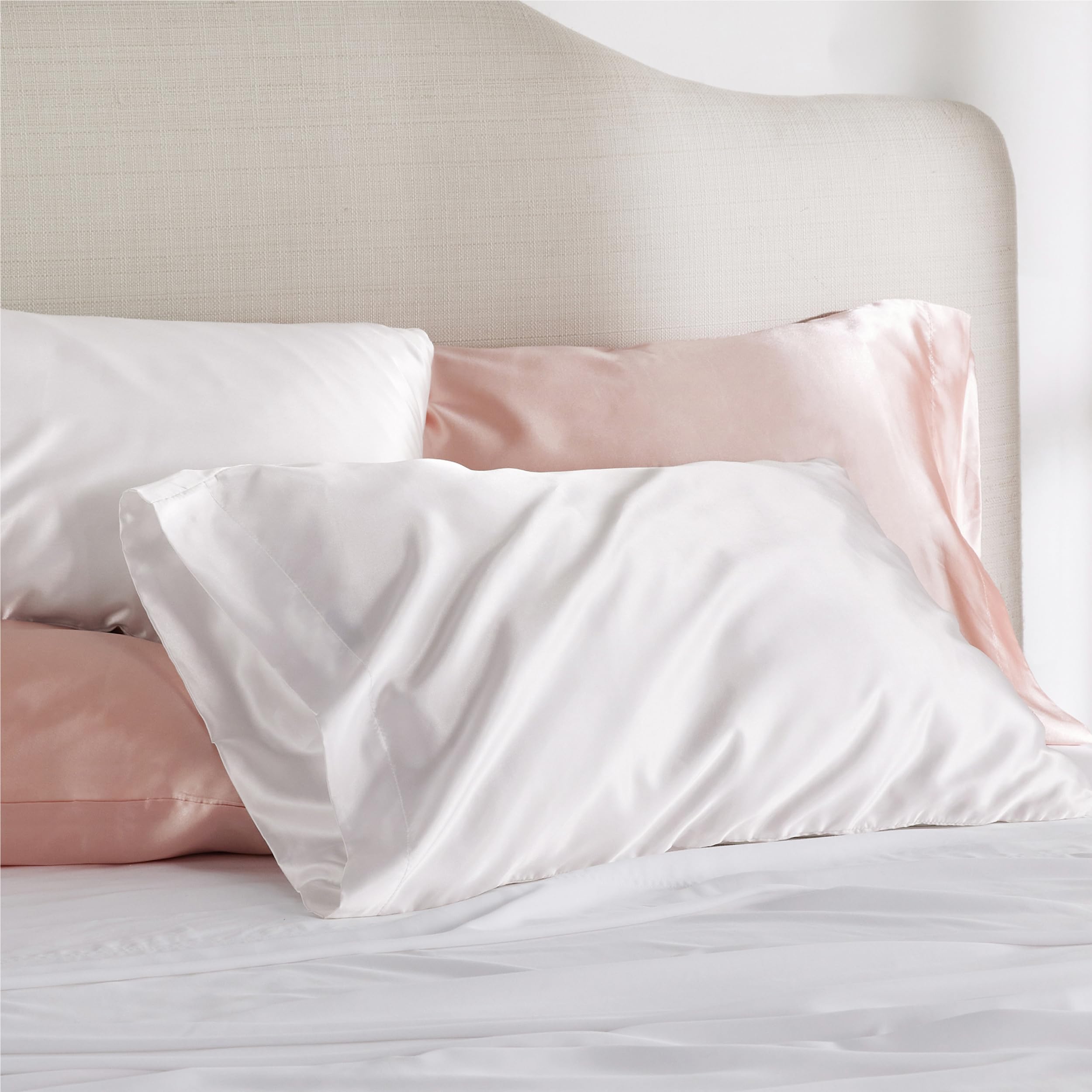 Bedsure King Size Satin Pillowcase Set Of 2 - Ivory Silky Pillow Cases For Hair And Skin 20X36 Inches, Pillow Covers With Envelo