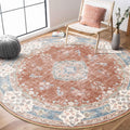 MUJOO Boho Round Rug 6ft,Circle Washable Area Rugs for Bedroom Living Room Bathroom, Large Vintage Distressed Non Slip Circular 
