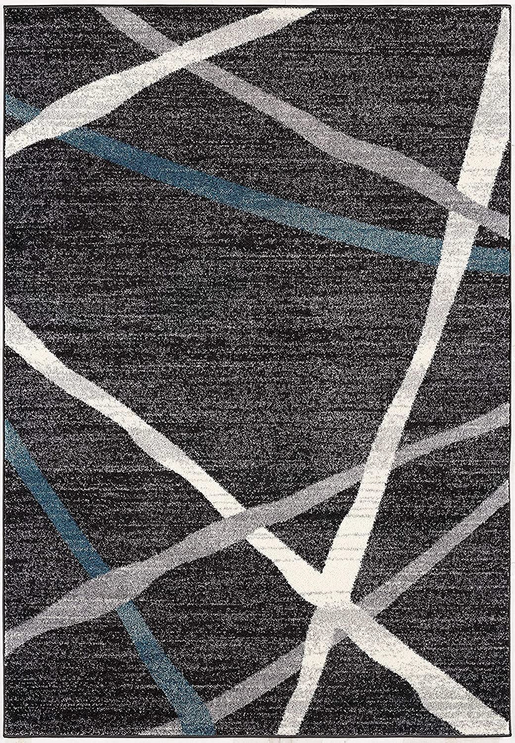 HomeRoots Grey 100% Twisted Polyester 7â€ x 9â€ Distressed Black and Gray Abstract Area Rug