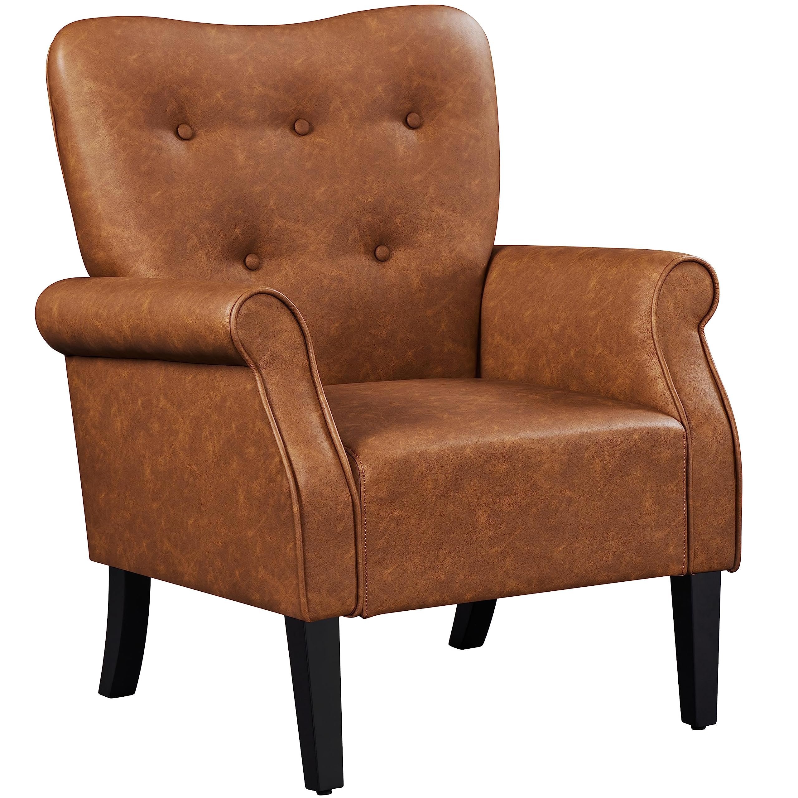 Yaheetech Modern Armchair, Mid Century PU Leather Accent Chair with Sturdy Wood Legs and High Back for Small Space, Upholstered 