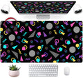 Retro 80S Desk Mat, Cute 90S Xxl Large Gaming Mouse Pad, Black Boho Desk Pad With Stitched Edges, Computer Laptop Keyboard And M
