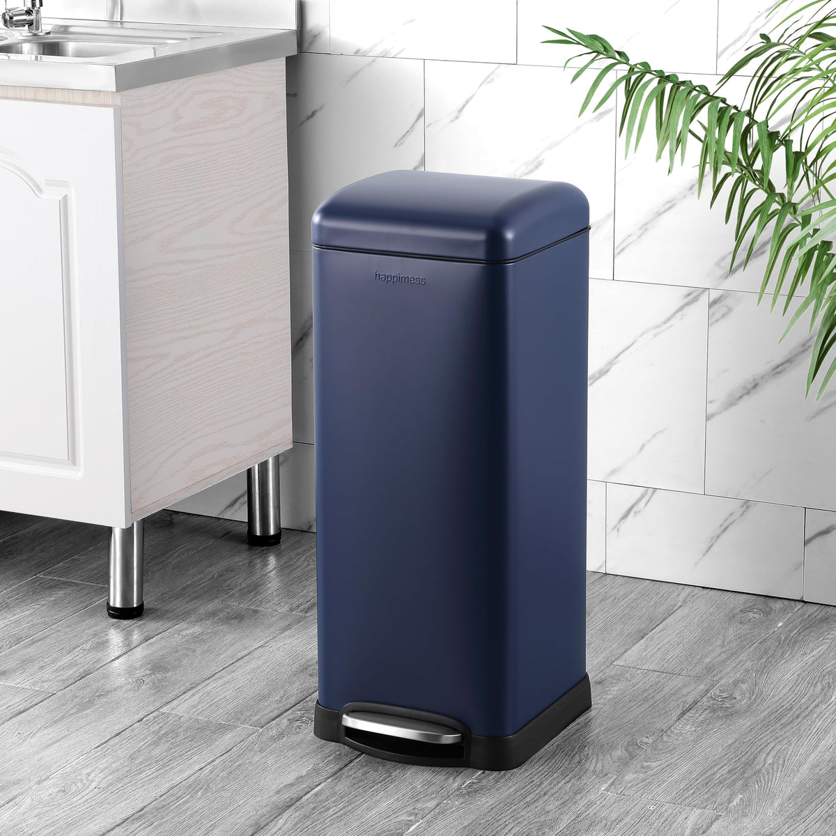 Happimess Hpm1007H Betty Retro 8-Gallon Step-Open Trash Can, Fingerprint Resistant, Modern, Minimalistic For Home, Kitchen, Laun