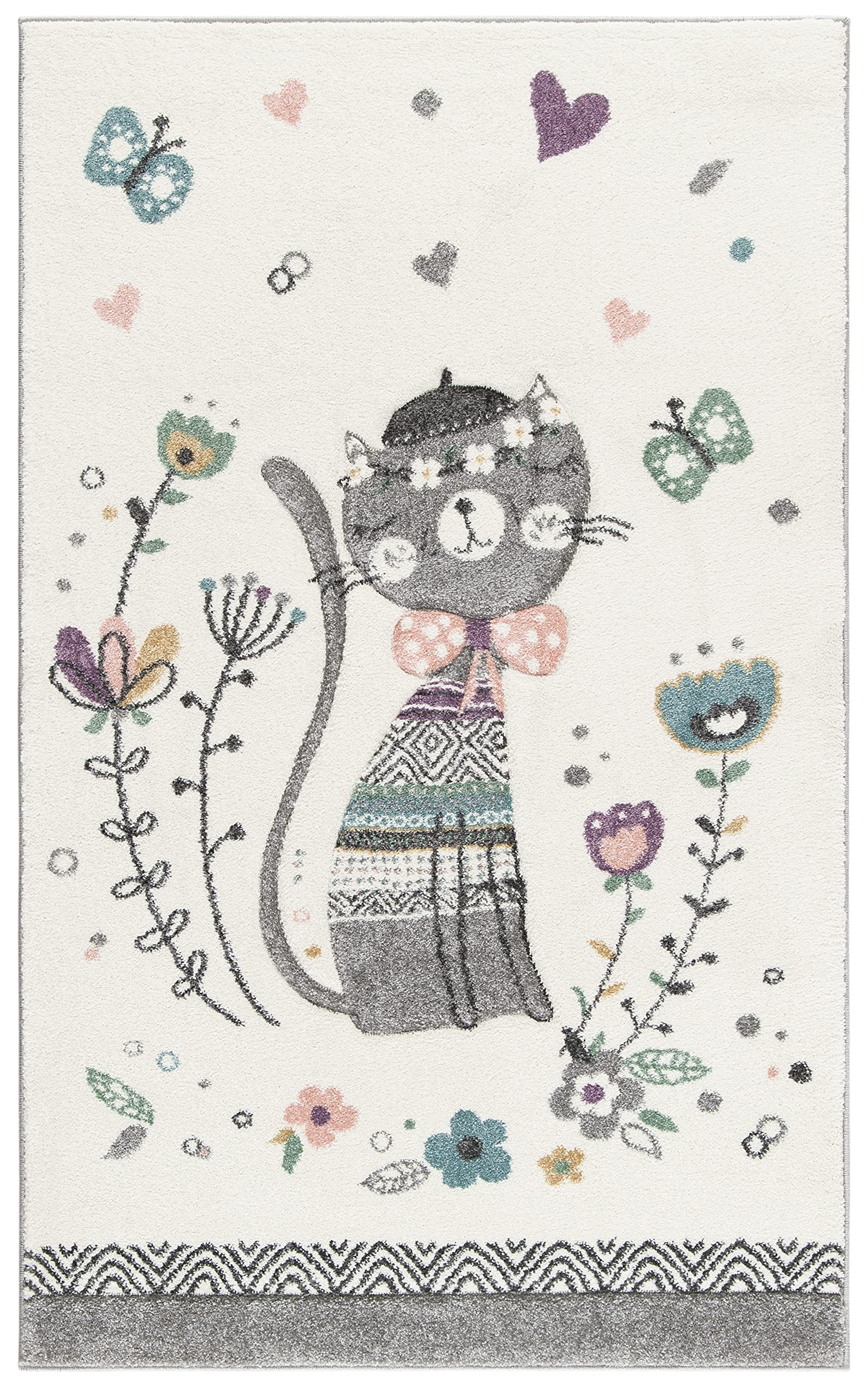 SAFAVIEH Carousel Kids Collection Accent Rug - 2 x 3, Ivory & Pink, Cat Design, Non-Shedding & Easy Care, Ideal for High Traff