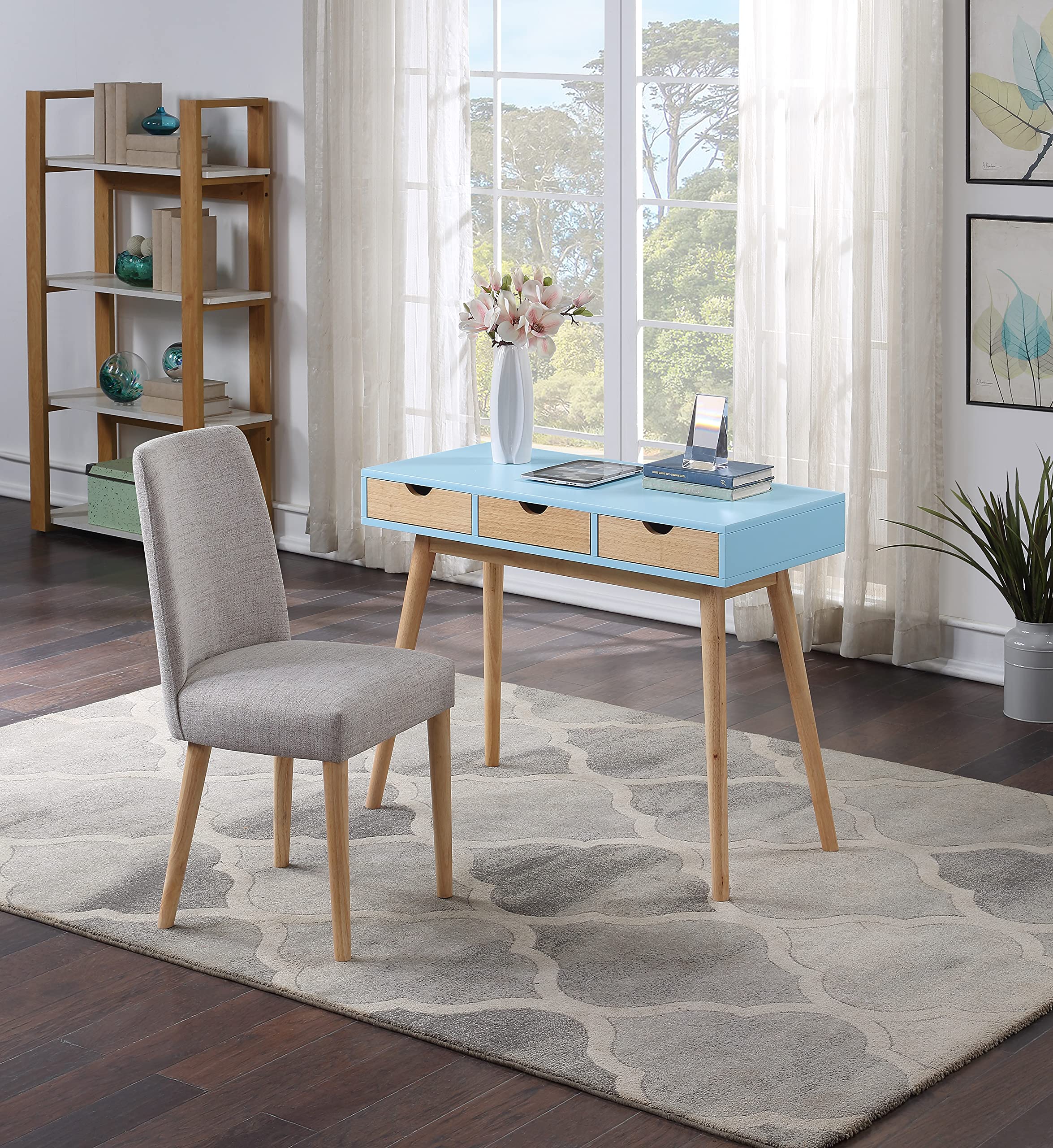 Olive & Opie Burton 3 Drawer Desk, Blue & Natural