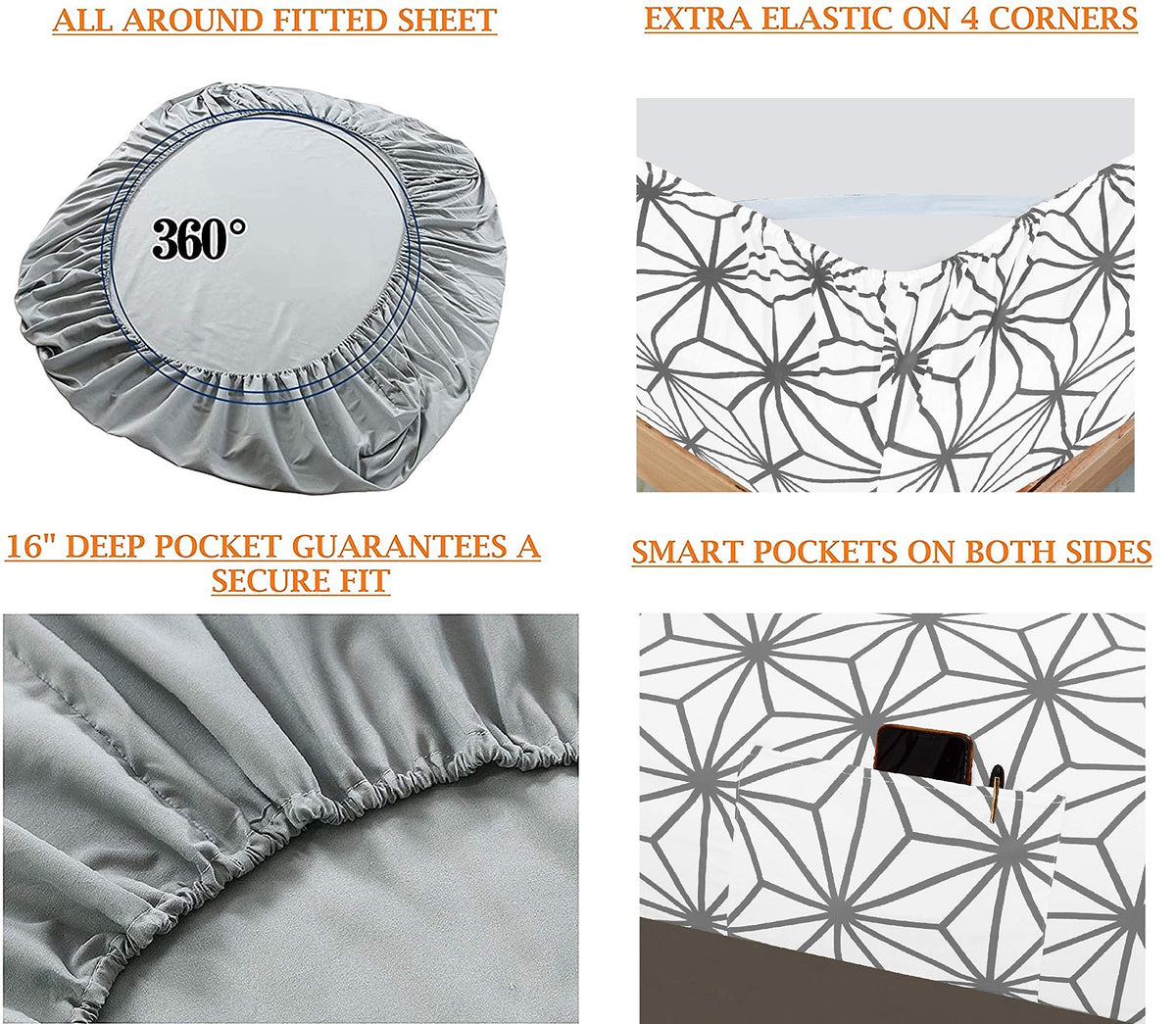 Elegant Comfort Luxury Soft Bed Sheets Cube Pattern - 1500 Premium Hotel Quality Microfiber Softness Wrinkle And Fade Resistant (6-Piece) Bedding Set, Queen, Gray