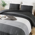 Andency Black White Gray Comforter King Size, 3 Pieces Patchwork Striped Bed Set (104X90 Inch), Soft Microfiber Down Alternative