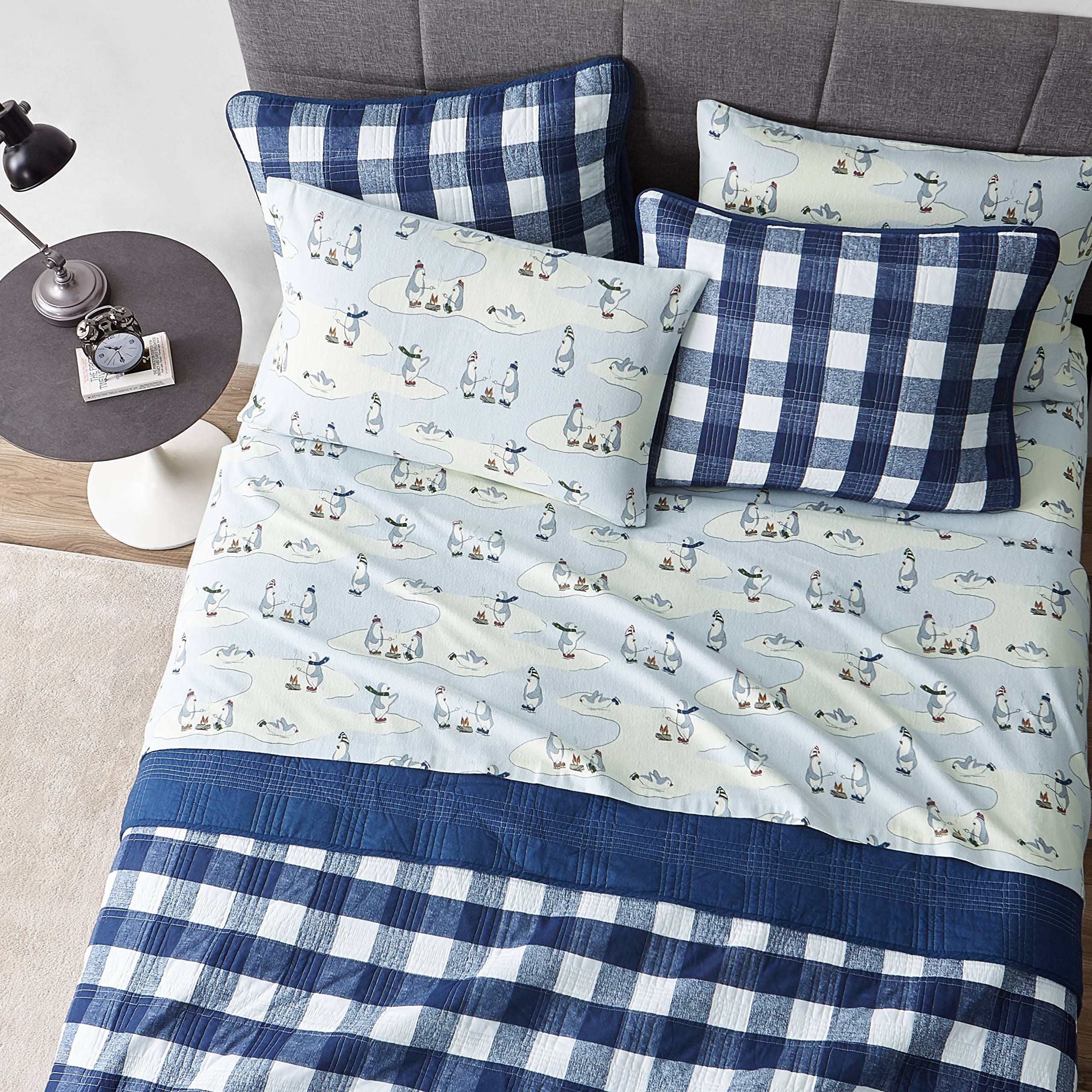 Eddie Bauer - King Sheets, Cotton Flannel Bedding Set, Brushed For Extra Softness, Cozy Home Decor (Skating Penguin, King)