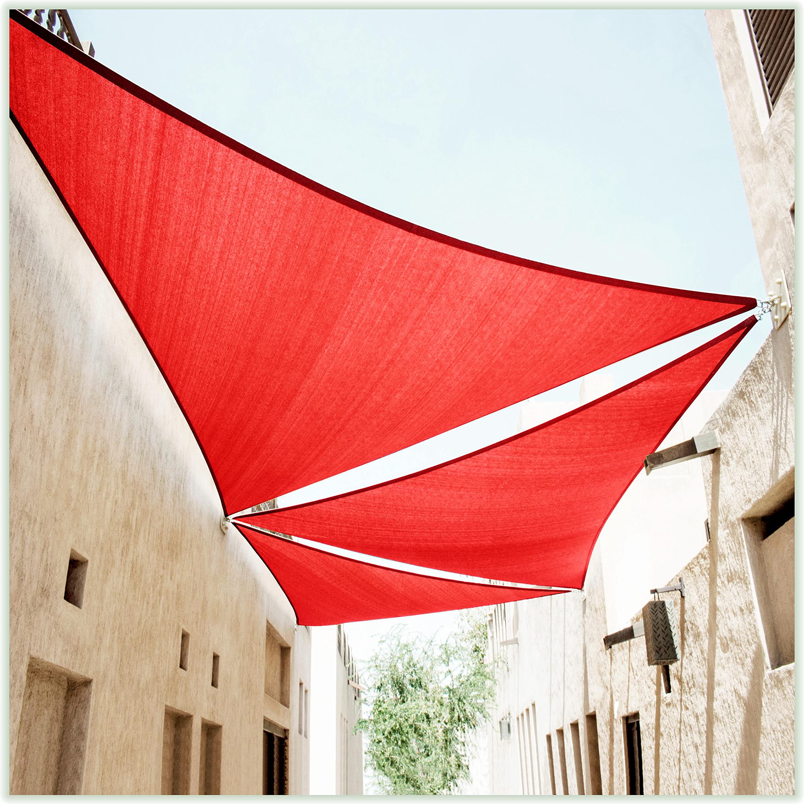 Colourtree 18' X 18' X 18' Red Triangle Ctapt08 Sun Shade Sail Canopy Mesh Fabric Uv Block Upf50 - Commercial Heavy Duty - 190 G