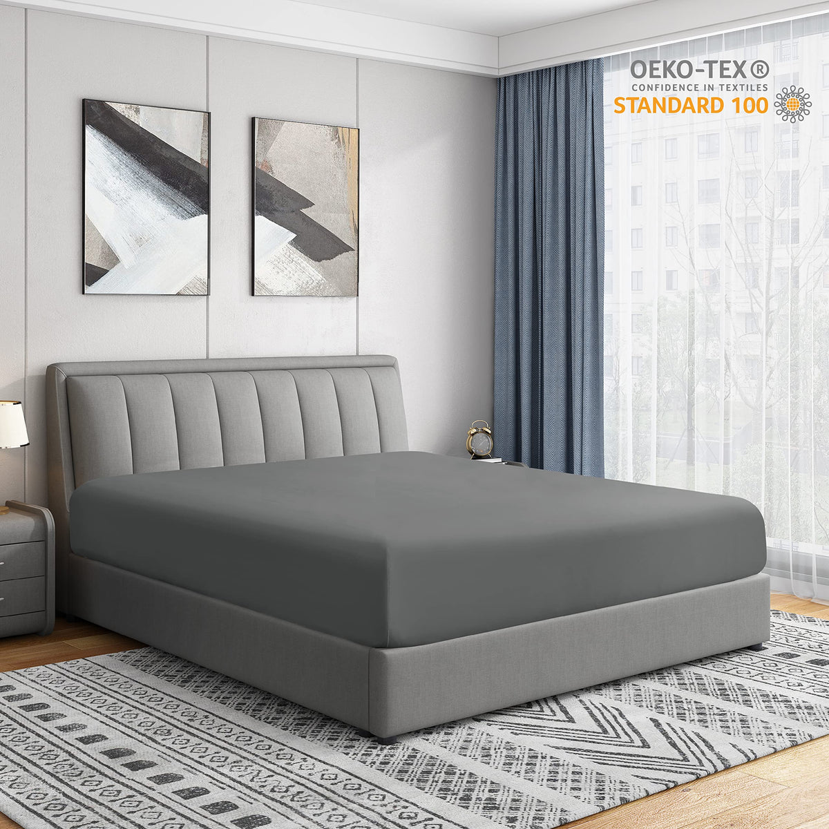 Cathay Home King Fitted Sheet - Double Brushed Ultra Soft – Wrinkle & Fade Resistant - 16' Deep Pocket Fitted Sheet Only - Good Fit For 14'-18' Deep Mattress (King, Gray)