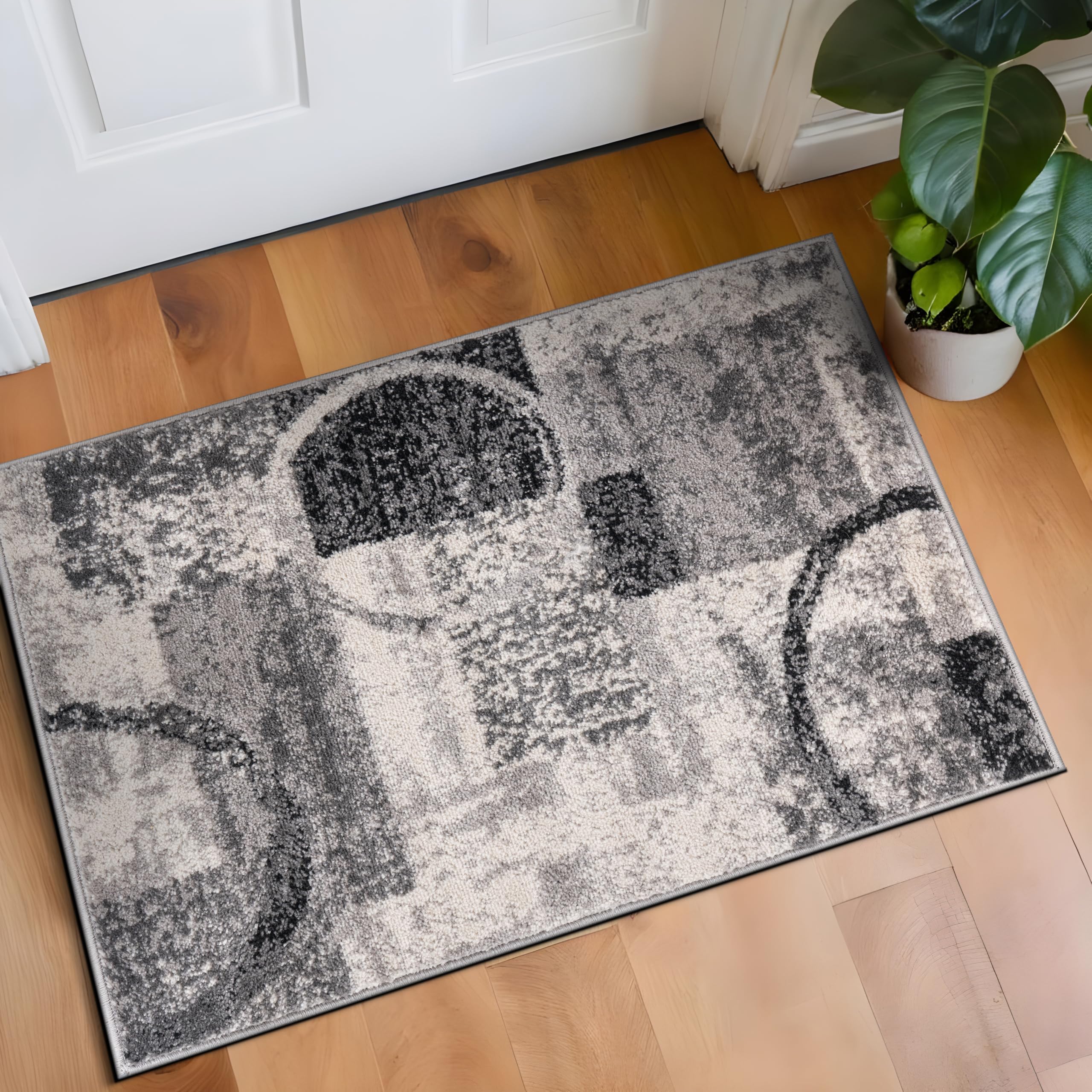 Rugshop Contemporary Abstract Circle Design Soft Area Rug 2' x 3' Cream