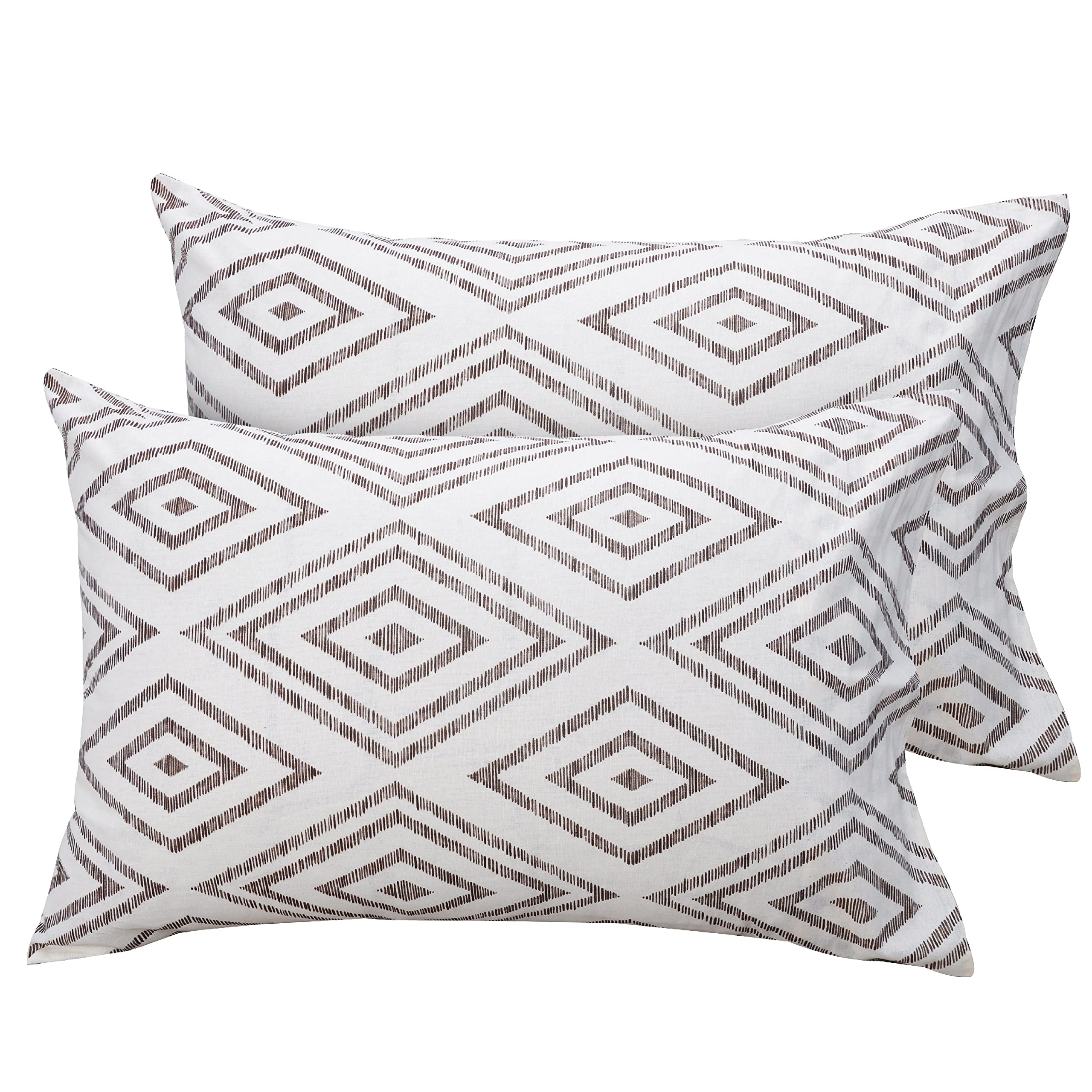 Huesland By Ahmedabad Cotton 144 Tc Cotton Pillow Takiya Cover Set Of 2  Taupe & White
