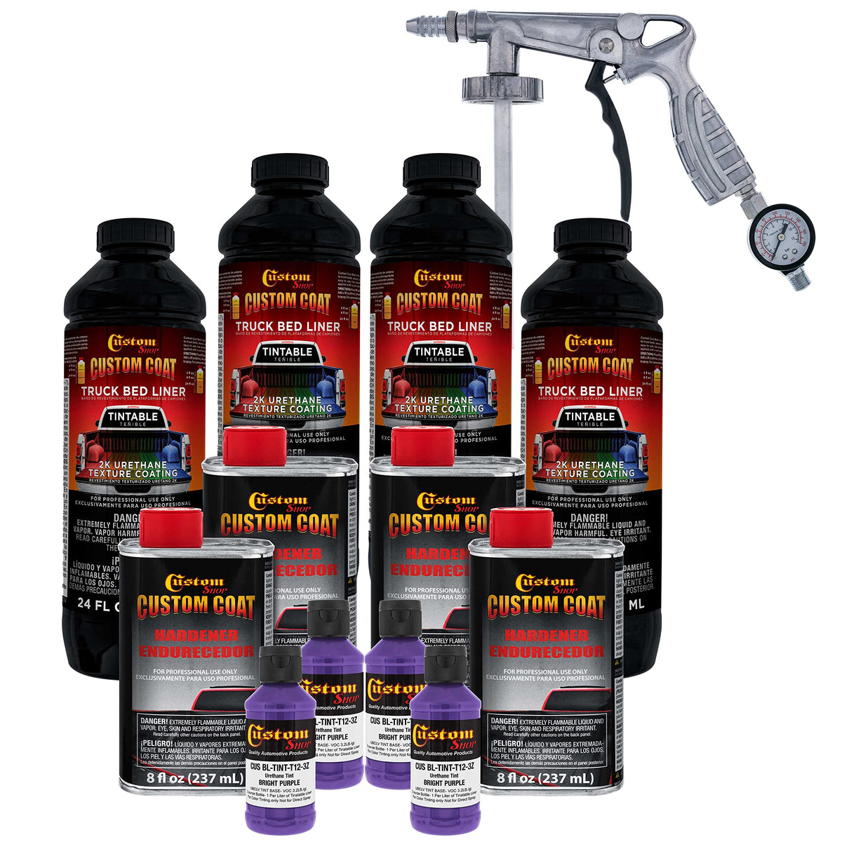 Custom Coat Bright Purple 1 Gallon Urethane Spray-On Truck Bed Liner Kit With Spray Gun And Regulator - Easy Mixing, Shake, Shoo