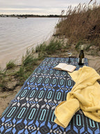 Mad Mats Geometric Outdoor Rug, Reversible Plastic Mat (5' X 8', Moroccan - Dark Periwinkle)
