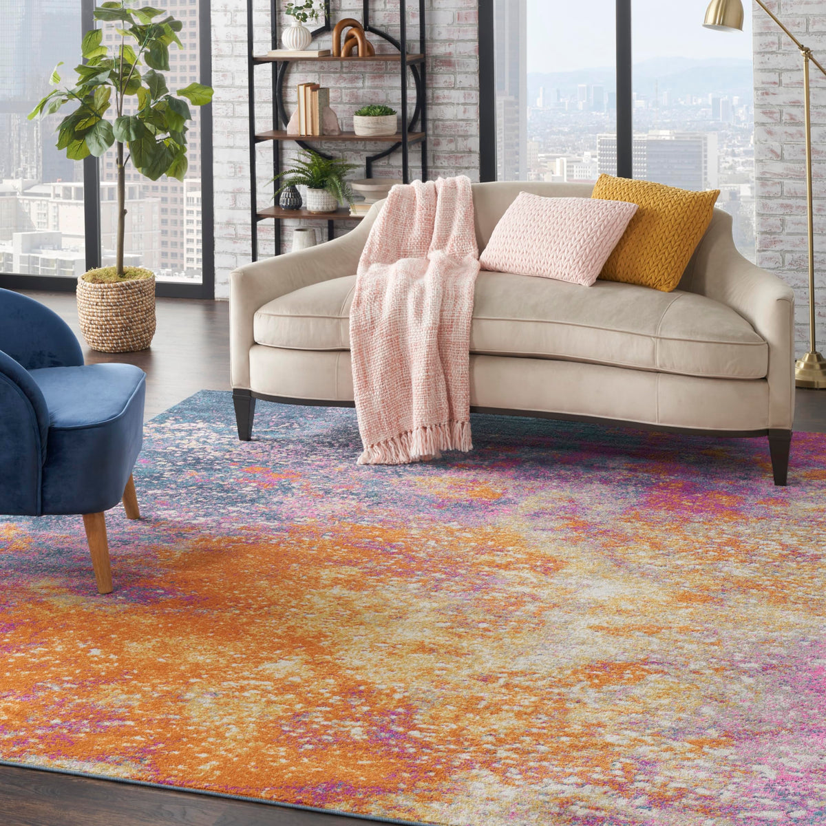 Nourison Passion Sunburst 8 x 10 Area-Rug, Modern, Abstract, Easy-Cleaning, Non Shedding, Bed Room, Living Room, Dining Room, 