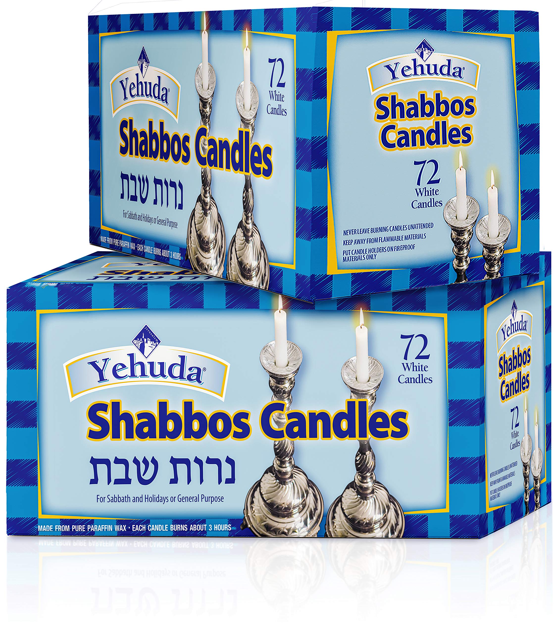 Yehuda 3 Hour White Shabbos Candles, 72 Count (2 Pack - Total 144 Candles) Traditional Shabbat Candles, Dinner Table Candles, Ho