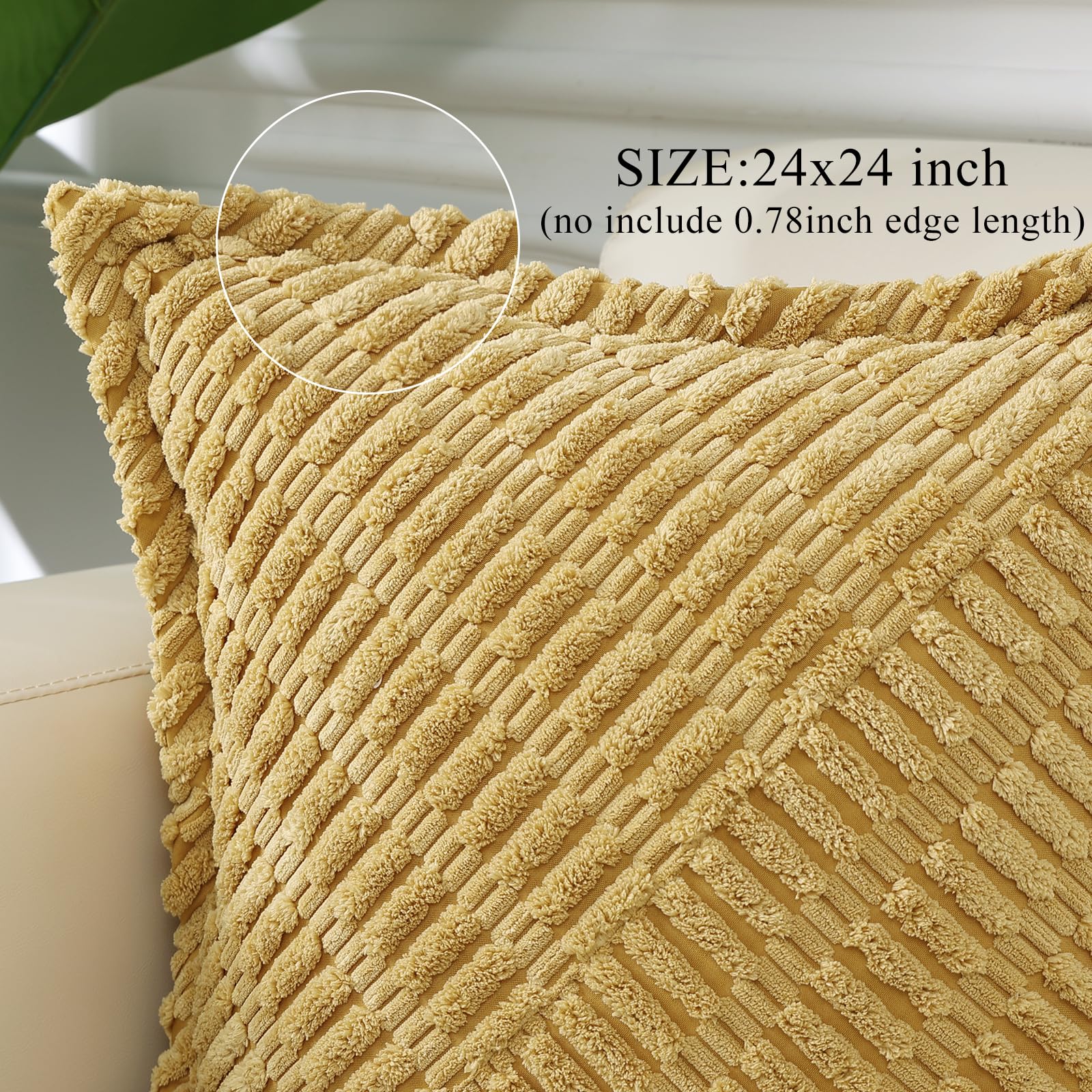 Decoruhome Decorative Mustard Yellow Throw Pillow Covers 24X24 Set Of 2 With Splicing, Boho Soft Corduroy Broadside Twill Pillow