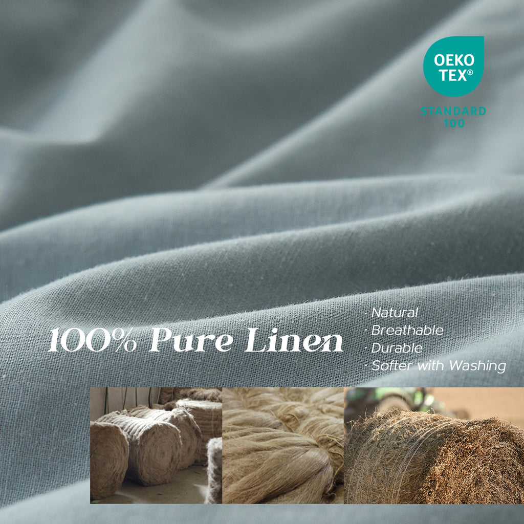 Simple&Opulence 100% Linen Duvet Cover Set, 2 Pcs Pure Natural French Flax Dusty Blue Duvet Cover Twin Size, Breathable Soft Com