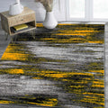 HR - Orangish Yellow/Grey/Silver/Black/Abstract Contemporary Modern Design Brushed Colors Area Rug (78 X10)