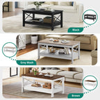Yitahome Coffee Table For Living Room, Modern Farmhouse Coffee Table With Storage, 2-Tier Center Table For Living Room Wood Living Room Table Accent Cocktail With Sturdy Frame, Black