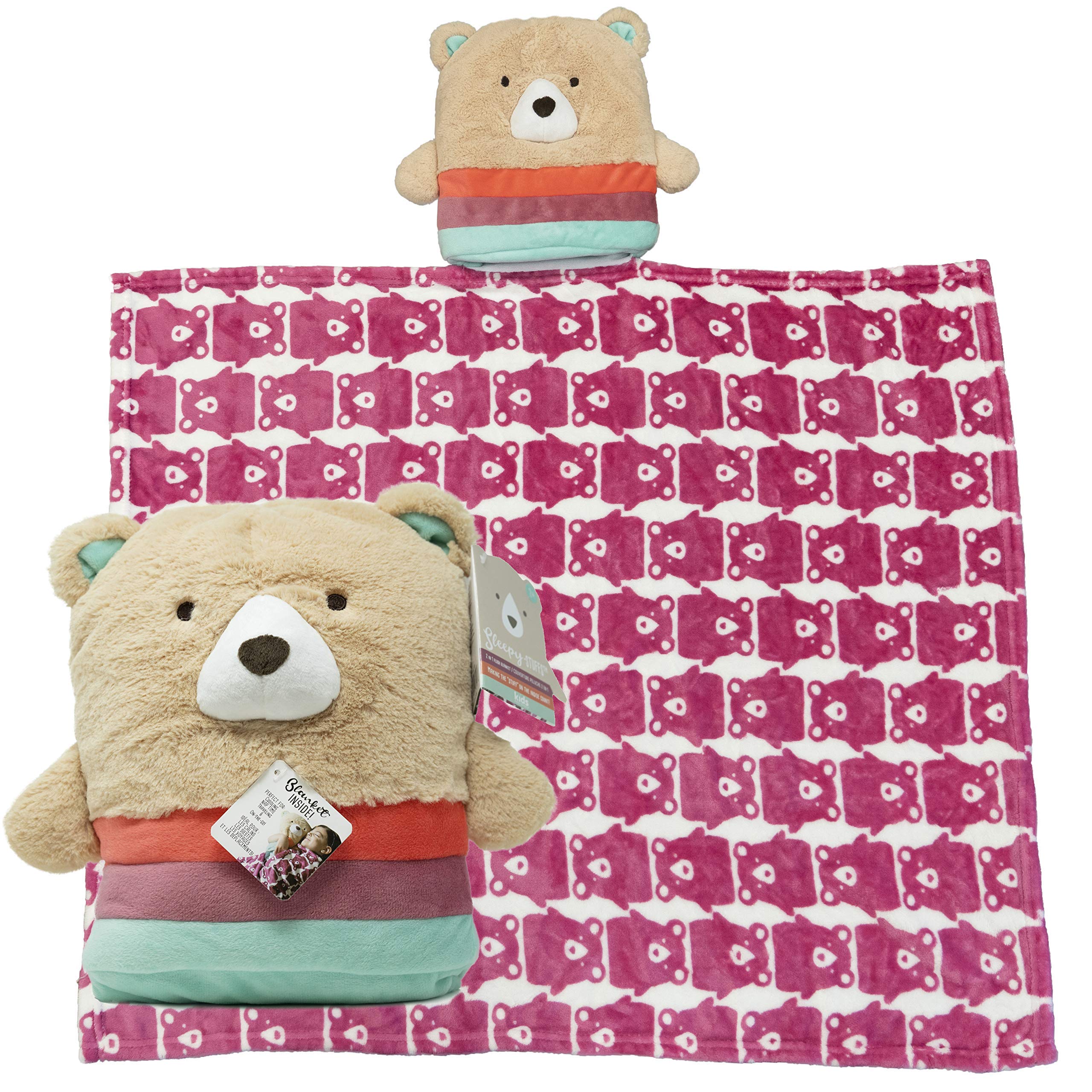 Kids Preferred Rise & Shine Sleepy Stuffs - Plush Stuffed Animal Blanket - Bear, 12 inches