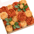 Lings Moment Artificial Flowers Terracotta Silk Austin Roses Orange Silk Roses w/Stem for Fall Wedding Bouquets Centerpieces Pa