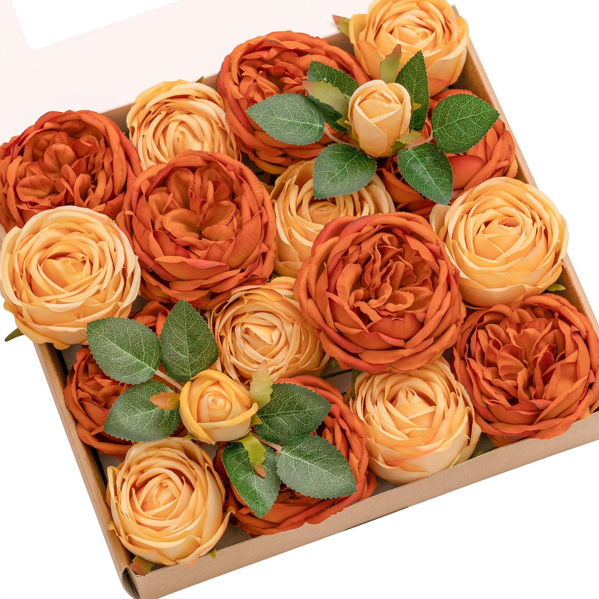 Lings Moment Artificial Flowers Terracotta Silk Austin Roses Orange Silk Roses w/Stem for Fall Wedding Bouquets Centerpieces Pa