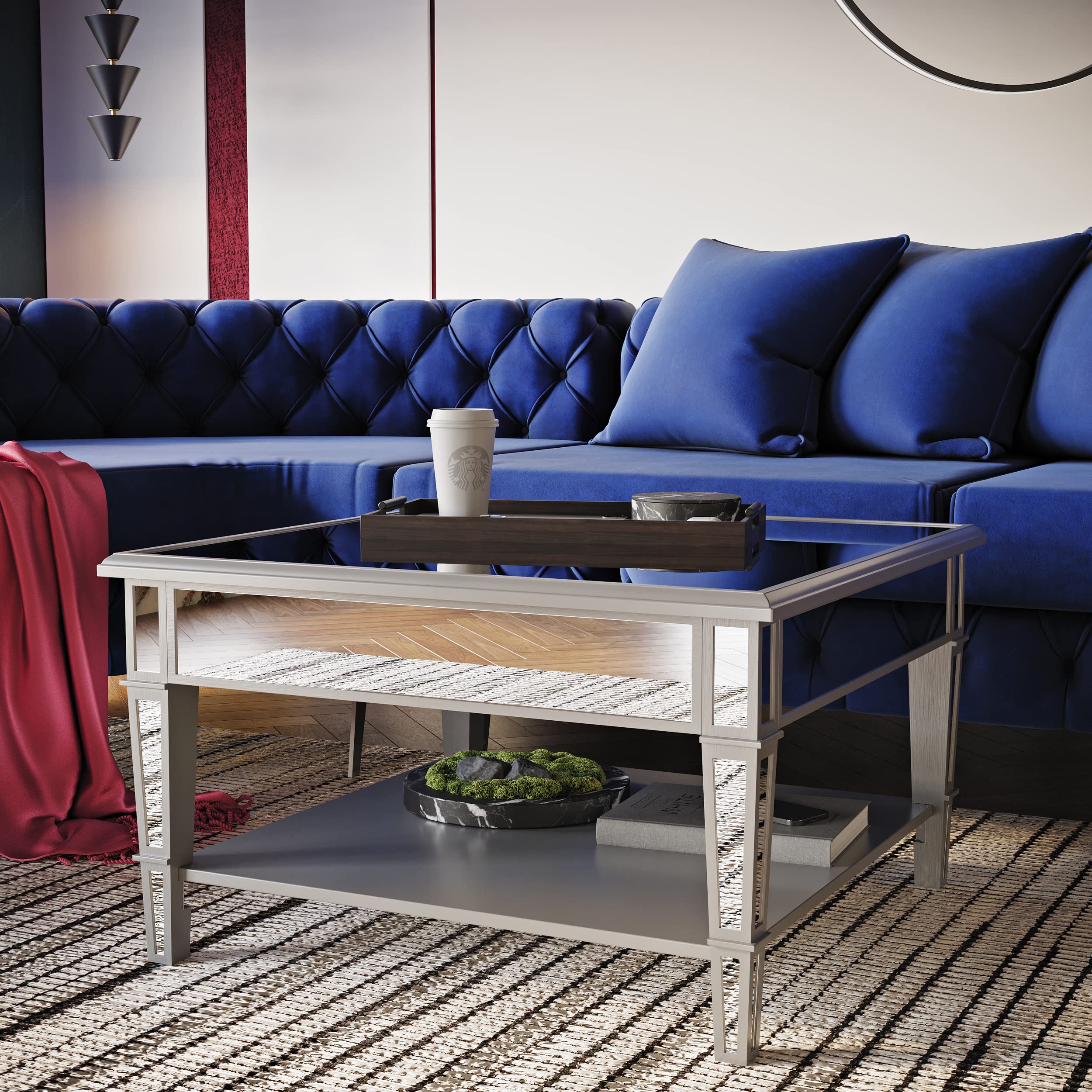 SEI Furniture Wedlyn Square Mirrored Coffee Table, Silver, Wood