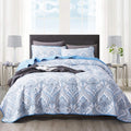 Newlake Cotton Bedspread Quilt Sets-Reversible Patchwork Coverlet Set, Blue Classic Royal Pattern, King Size