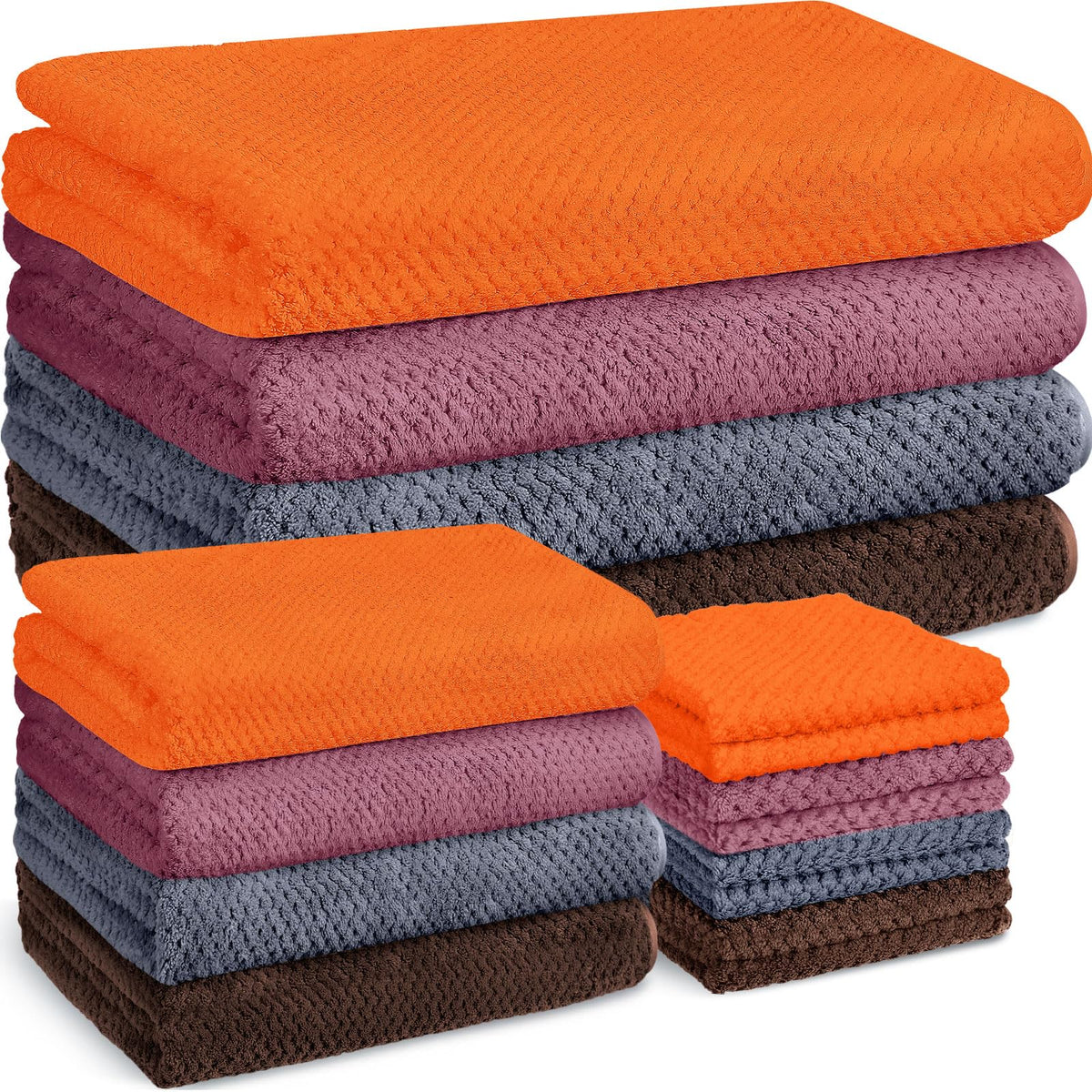 Preboun 12 Pcs Towels And Washcloths Sets Bath Towel Set Include 4 Bath Towels 4 Hand Towels 4 Washcloths, Quick Dry Coral Velve